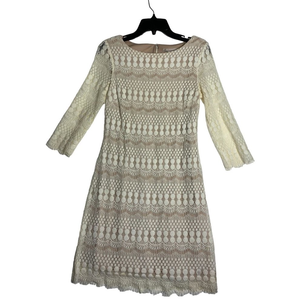 DB Dress White Lace with Slip L/S Womens Size 4